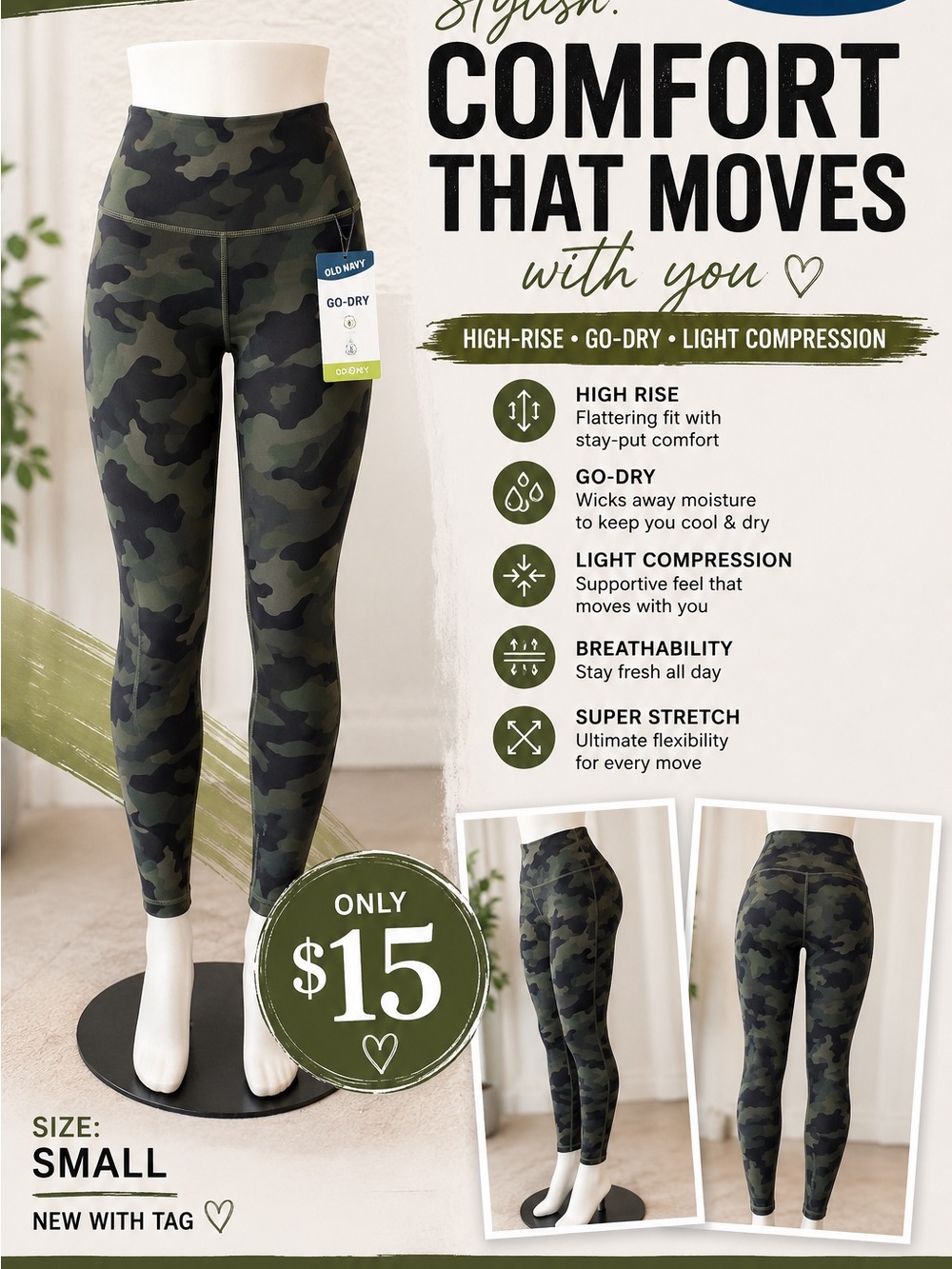 Old Navy Olive Green Camo High-Rise Leggings